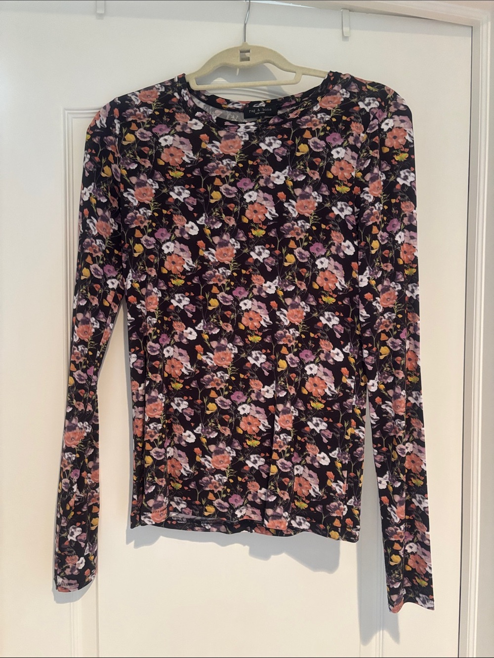 rag & bone Black Floral Long-Sleeve Tee with Pink and Orange Blooms